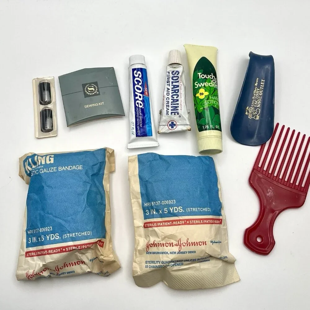 Vintage 70s Hotel Airline Travel Amenity Lot Johnson & Johnson Solarcaine Retro